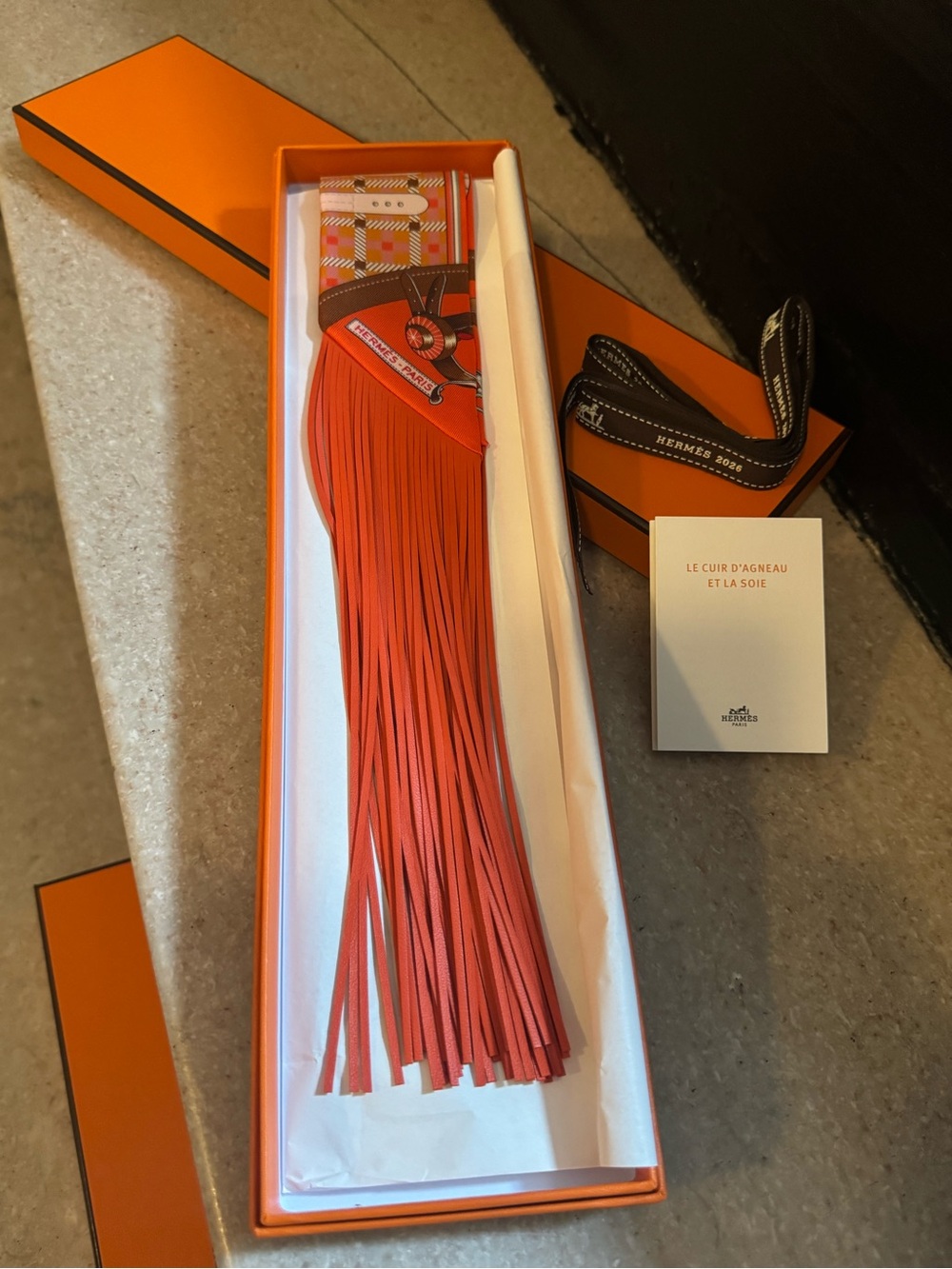 2026 Hermes Fringe Twilly - Abricot / Vermillion